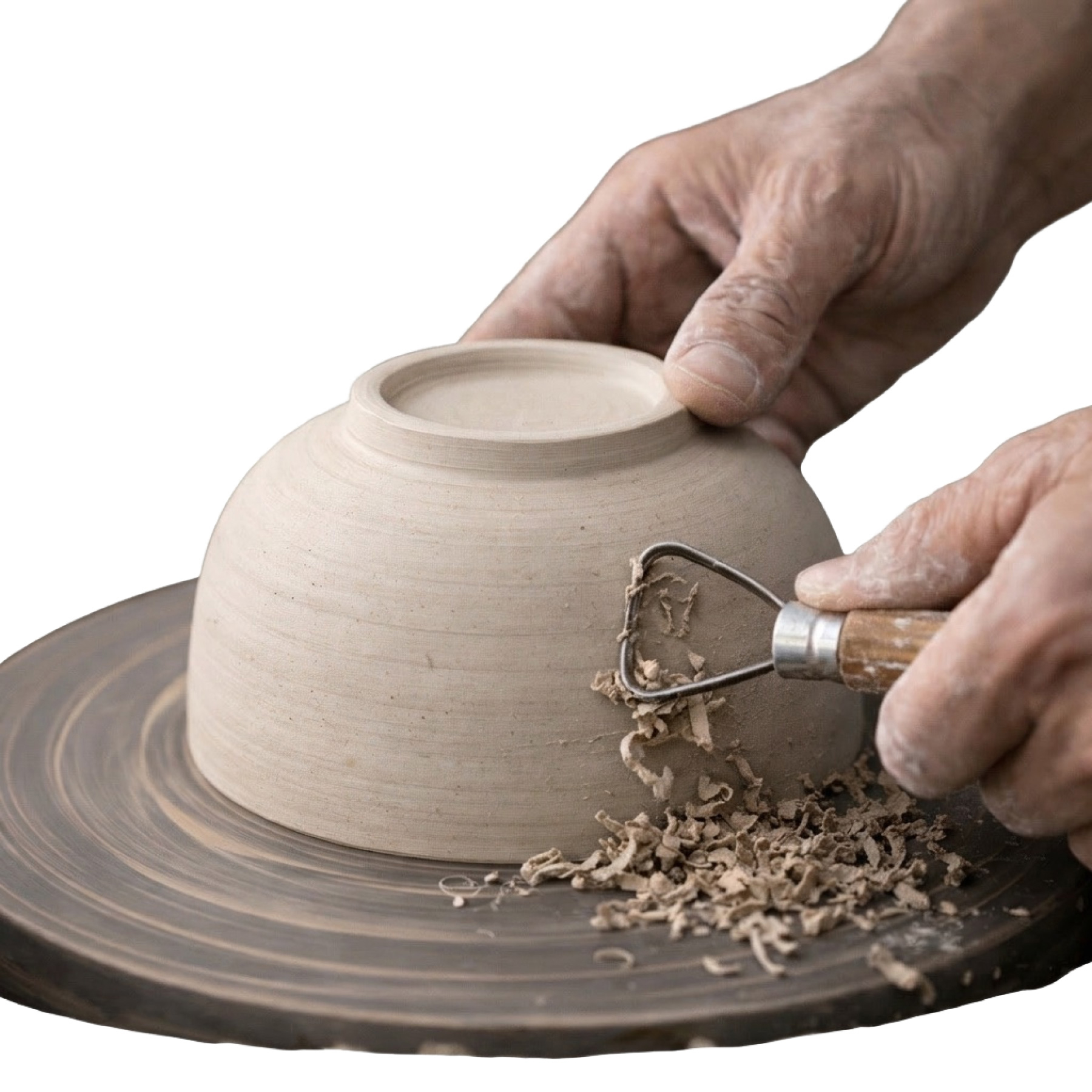 A ceramic bowl being shaped by hand