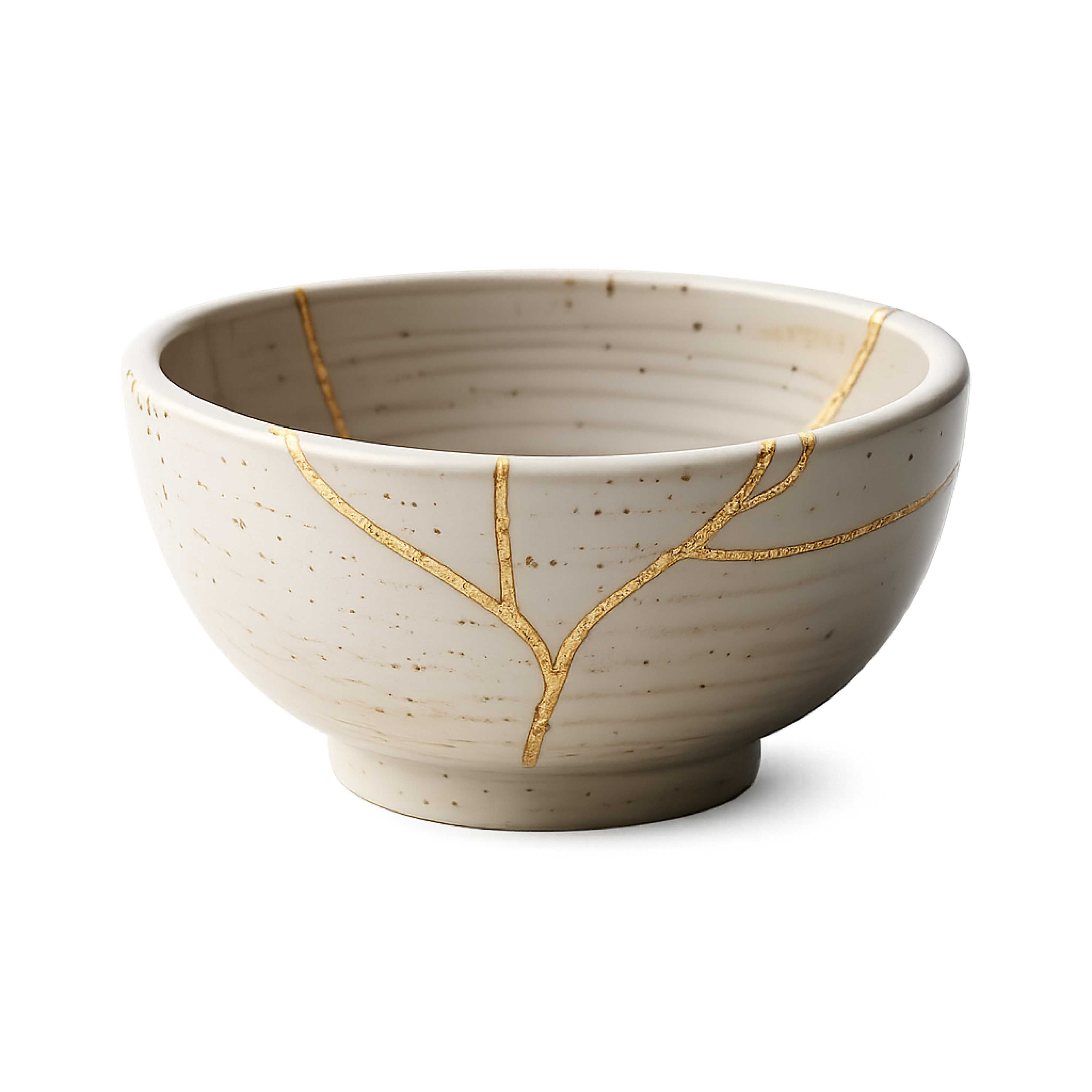A repaired ceramic bowl with gold seams