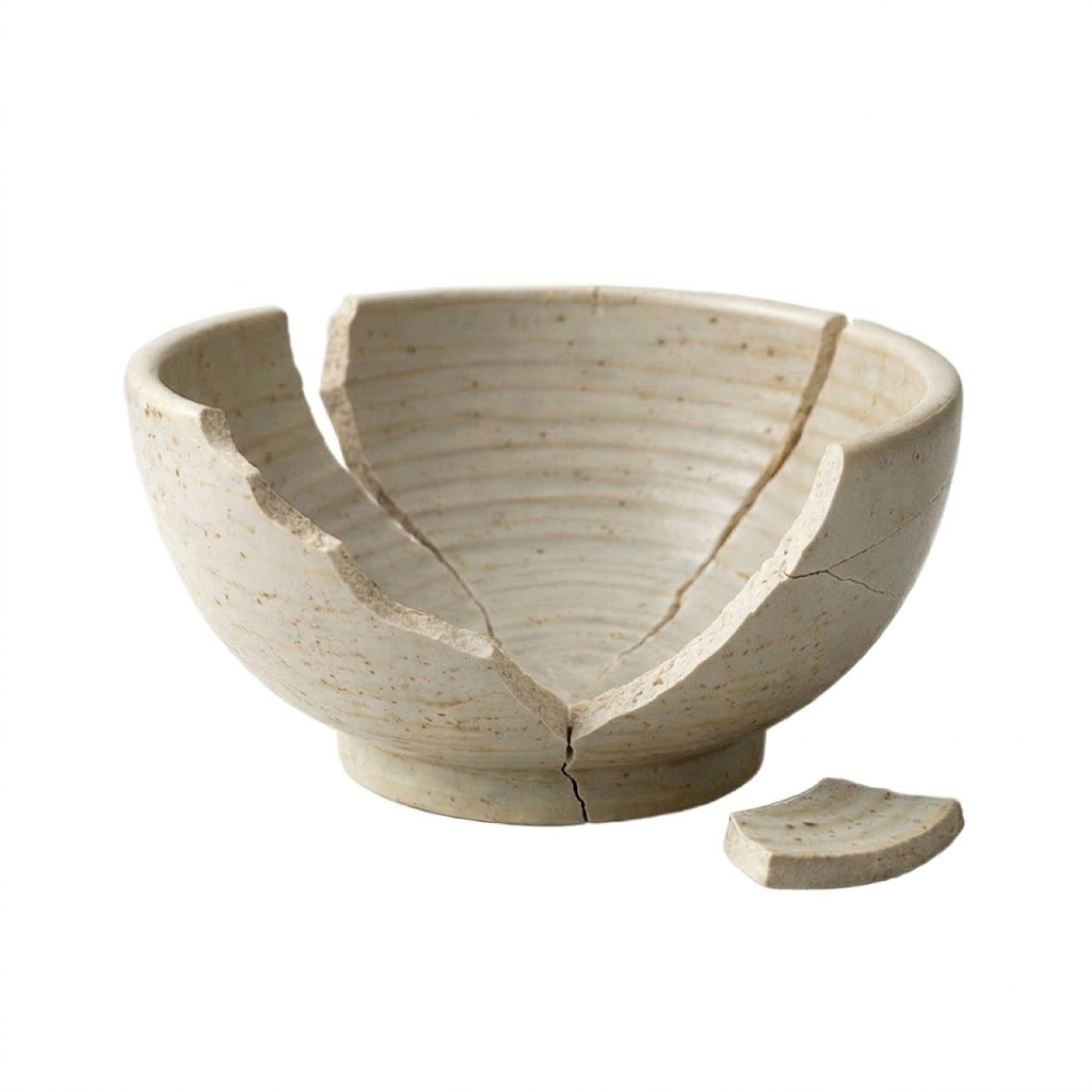A broken ceramic bowl before repair